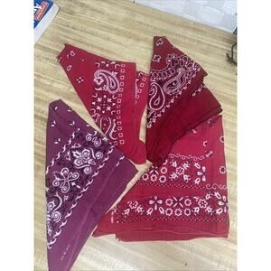 VTG Lot Of 4 Red Bandanas Made In USA RN 14193 13960 15187 100% Cotton